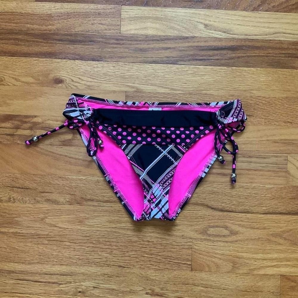 Vintage Y2k Preppy Plaid + Polkadot Low Rise Bikini Bottom Size S 2000s